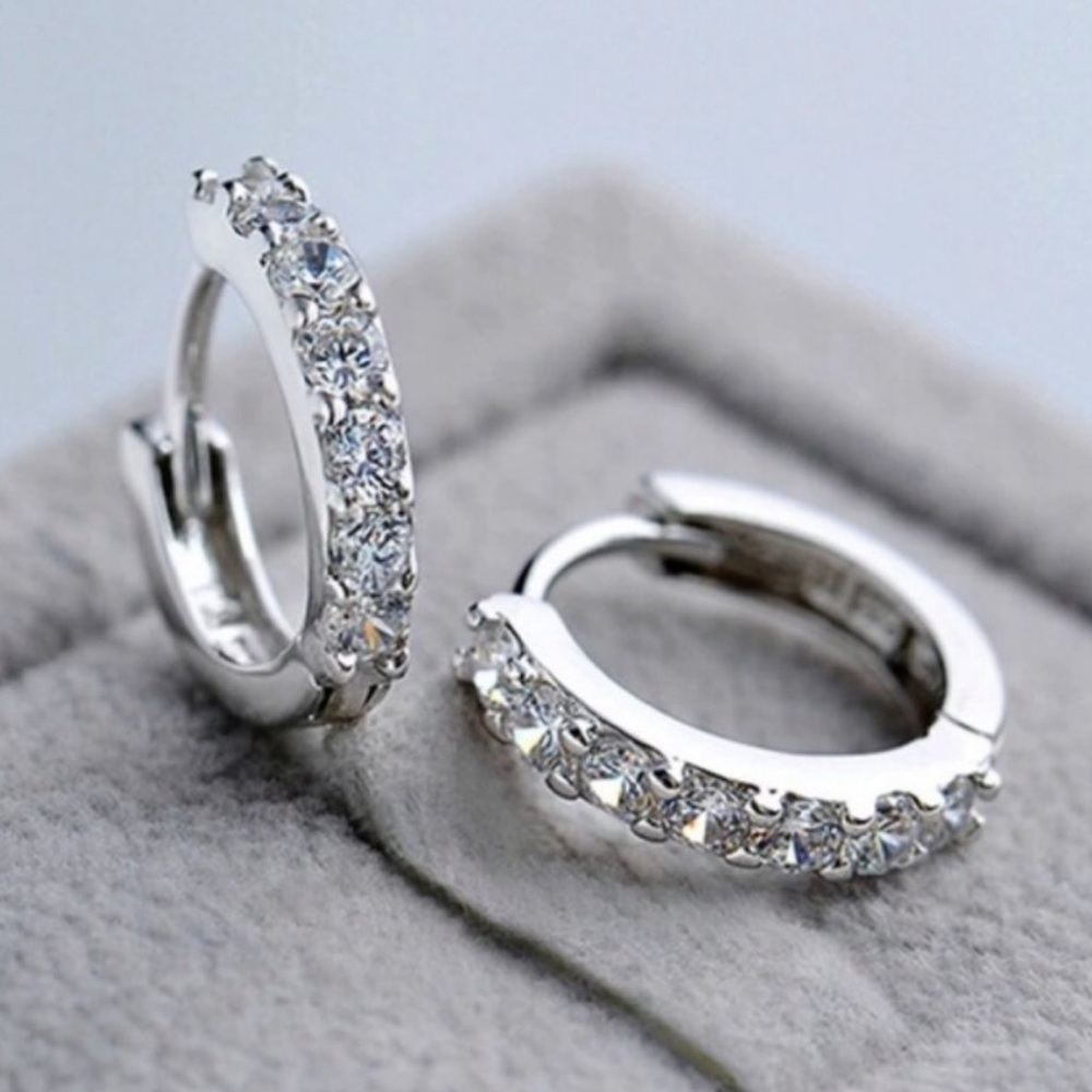 NEW 925 Sterling Silver Diamond Hoop Earrings